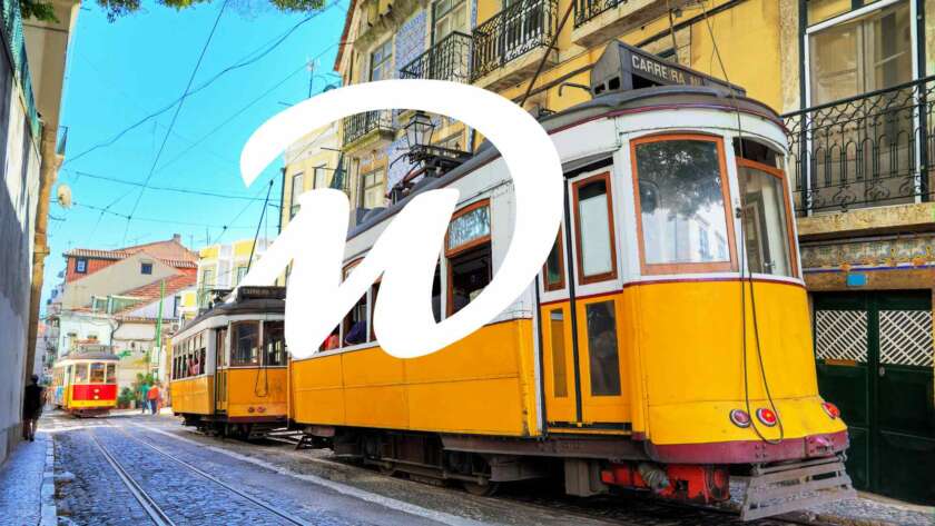 Tranvía de Lisboa con el logotipo de DareMapp