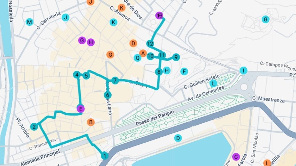 Self-guided tour in Malaga 5 Mapa Malaga EN