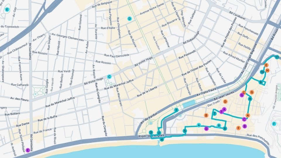Self-guided tour in Nice 5 Mapa Niza EN