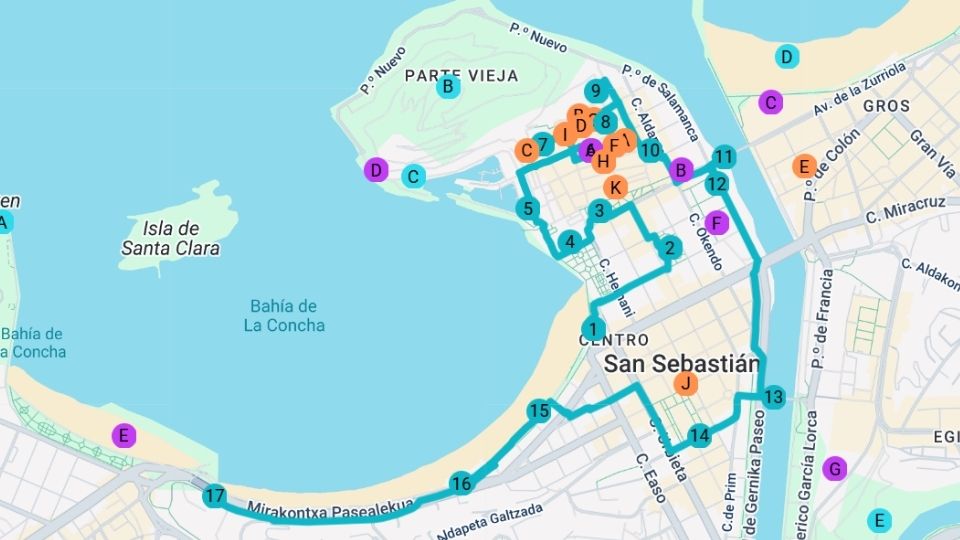 Self-guided tour in San Sebastian 5 Mapa San Sebastian EN